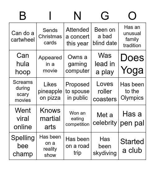 Getting to know you bingo! Bingo Card