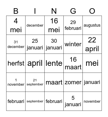Verjaardagen OKAN 2 Bingo Card