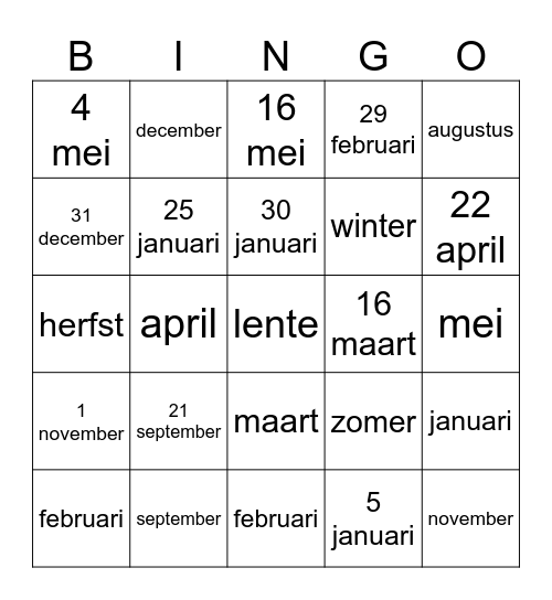 Verjaardagen OKAN 2 Bingo Card