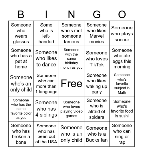 Find someone who... Bingo Card