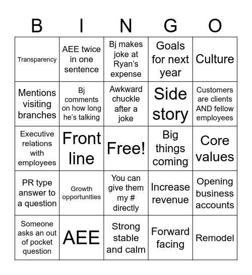 Things We Will Hear Bingo Card