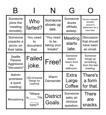 IA Meeting Bingo Card