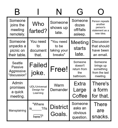 IA Meeting Bingo Card
