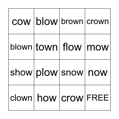 OW Words Bingo Card
