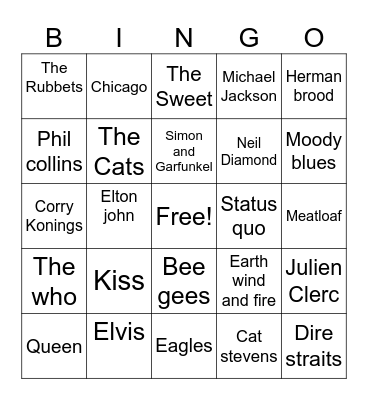 Muziek jaren 60/70/80 Bingo Card
