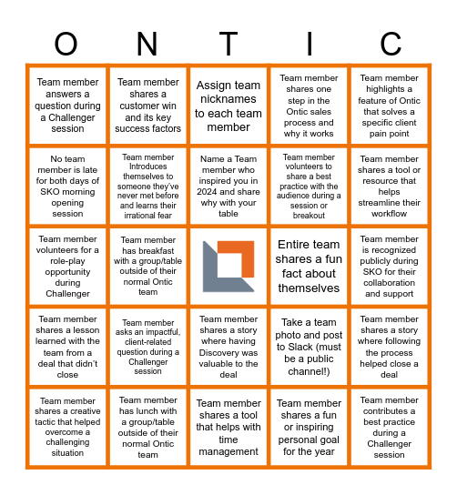 The Ontic Experience - SKO FY26! Bingo Card