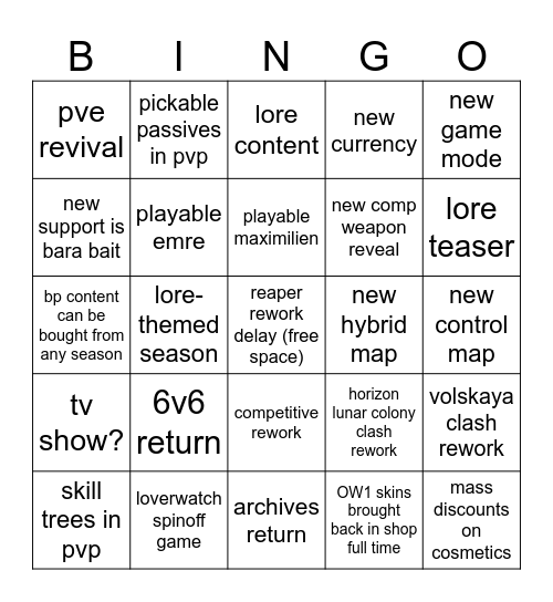 overwatch spotlight changes bingo Card