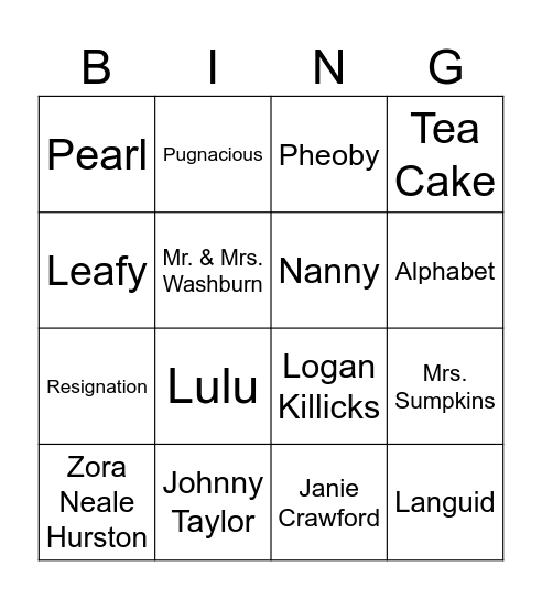 TEWWG:  Chapter 1-3 Character & Vocabulary Review Bingo Card