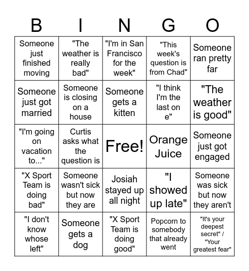 Untitled Bingo Card