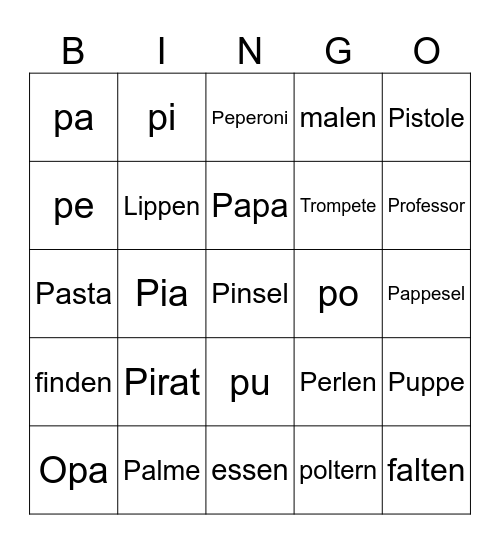 Lesen P, p Bingo Card