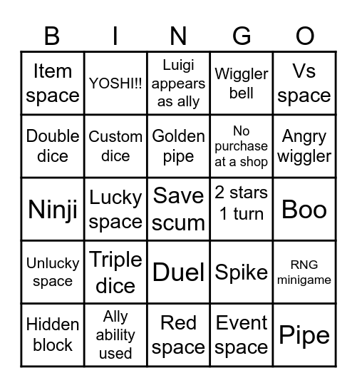 Mario Party Jamboree Bingo Card