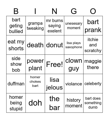 simpsons Bingo Card