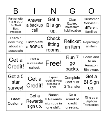 Kohl's BINGO Card