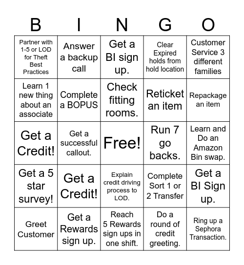 Kohl's BINGO Card