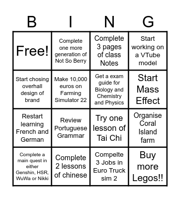 To Do Bingo Card