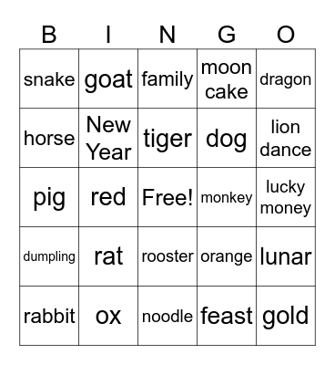 Chinese New Year Bingo Card