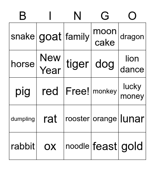Chinese New Year Bingo Card