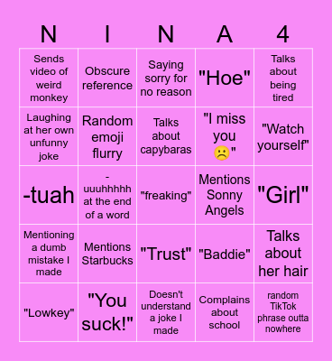 Nina Bingo Card