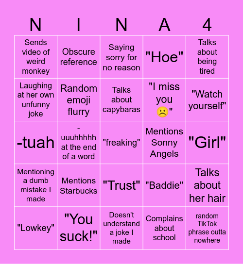 Nina Bingo Card