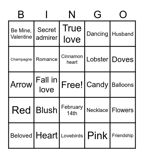 Valentines Bingo Card