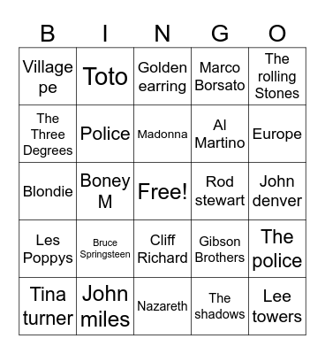 Muziek jaren 60/70/80 Bingo Card