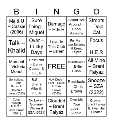 R&B/Soul Bingo Card