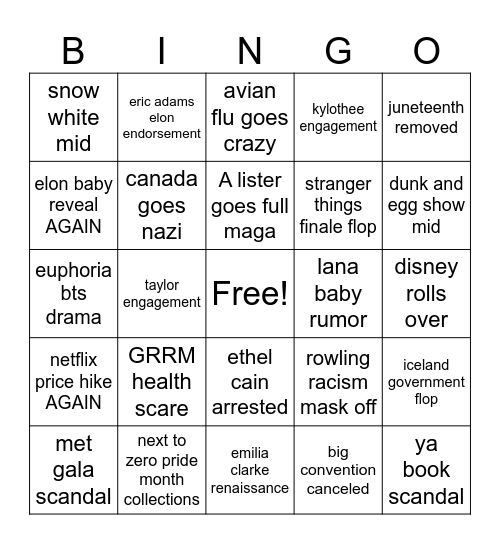 Untitled Bingo Card
