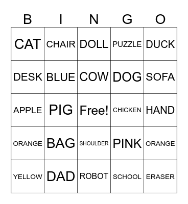 MY ENGLISH BINGO! Bingo Card