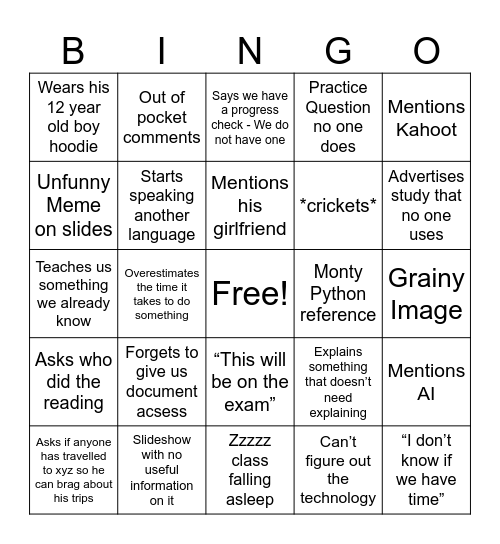 Untitled Bingo Card