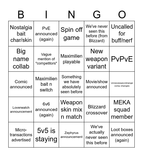 Overwatch 2025 announcement Bingo Card