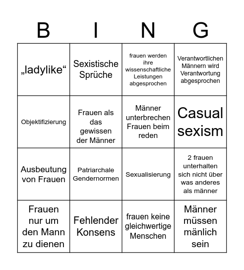 Oppenheimer sexismus Bingo Card