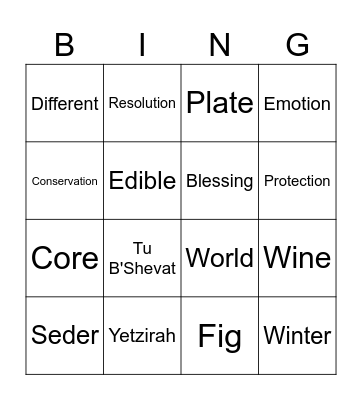 Tu B'Shevat Bingo Card