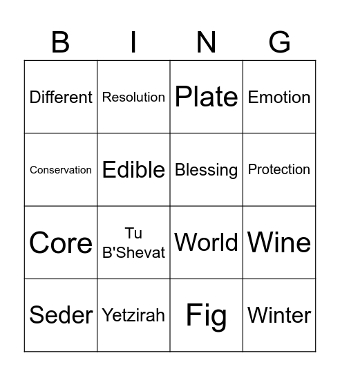 Tu B'Shevat Bingo Card