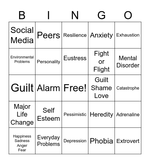 Mental Health Bingo Card