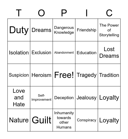 Common Topics Bingo Card