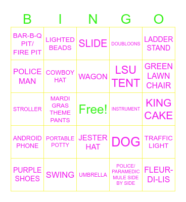 MARDI GRAS BINGO Card