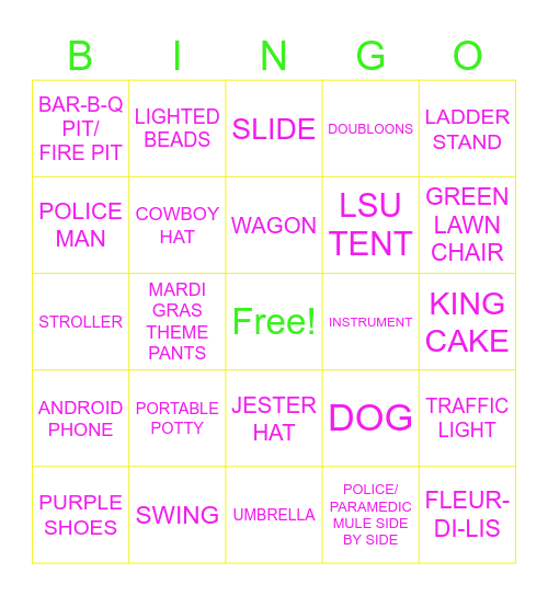 MARDI GRAS BINGO Card