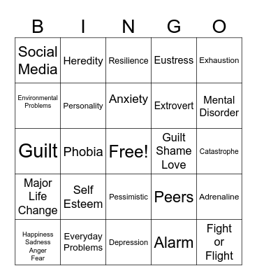Mental Health Bingo Card