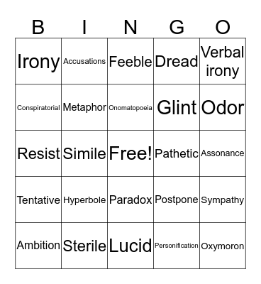 Vocabulary Bingo Card