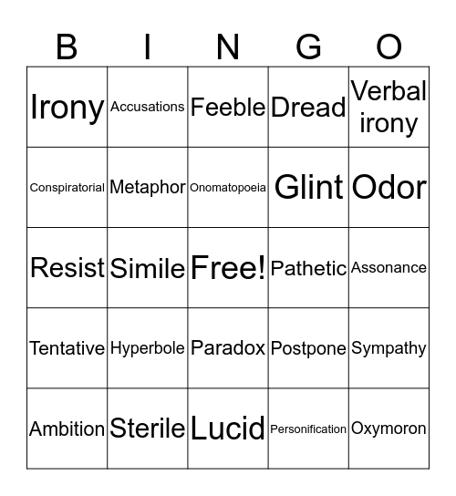 Vocabulary Bingo Card