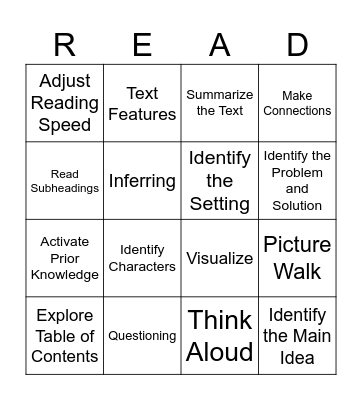 Reading Strategies Bingo Card