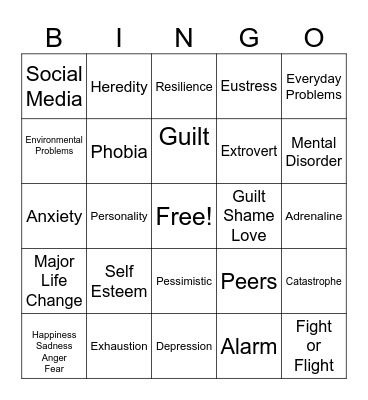 Mental Health Bingo Card