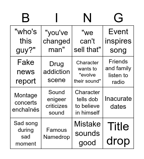 Biopic bingo Card