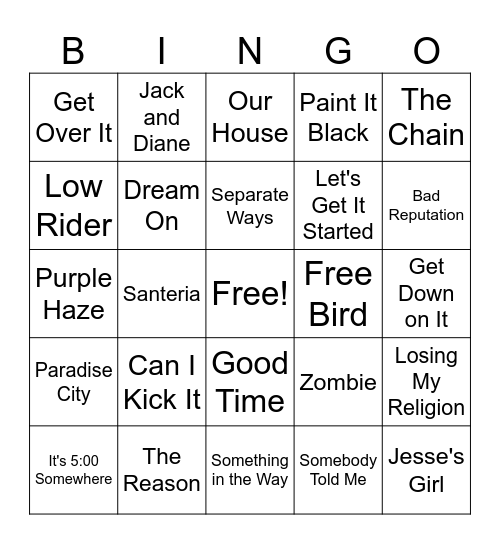 Music Bingo Round 3 Bingo Card