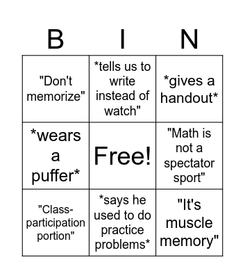Rick Cornex Bingo Card