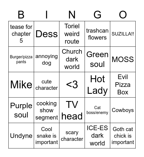 Deltarune chapter 3 & 4 BINGO ! Bingo Card