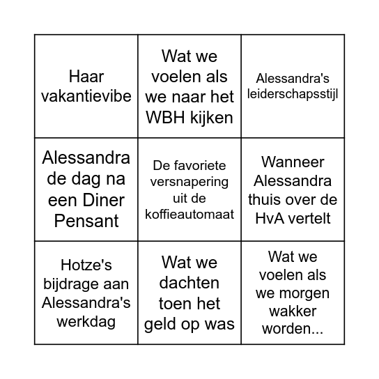 Swingo BinGoodbye Bingo Card