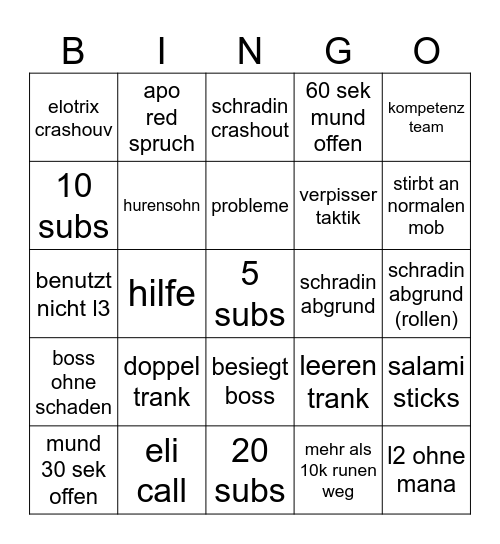 schrdain Bingo Card
