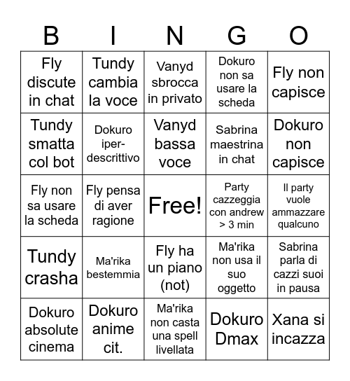 Nuova Sangue Bingo Alcolico Bingo Card