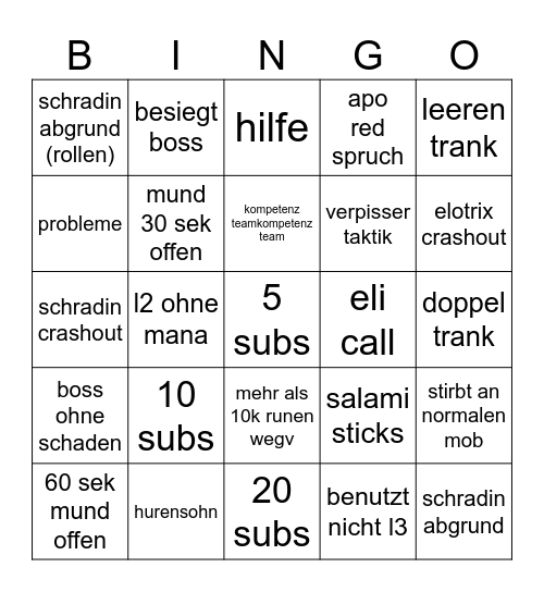 schradin schradin Bingo Card
